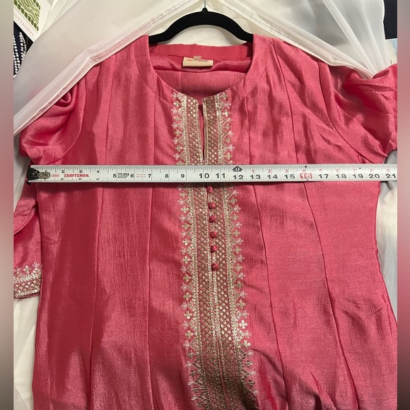 Indian Tunic Dress Pink with Gold Embroidery and matching pants Size XL NWOT - Picture 8 of 9